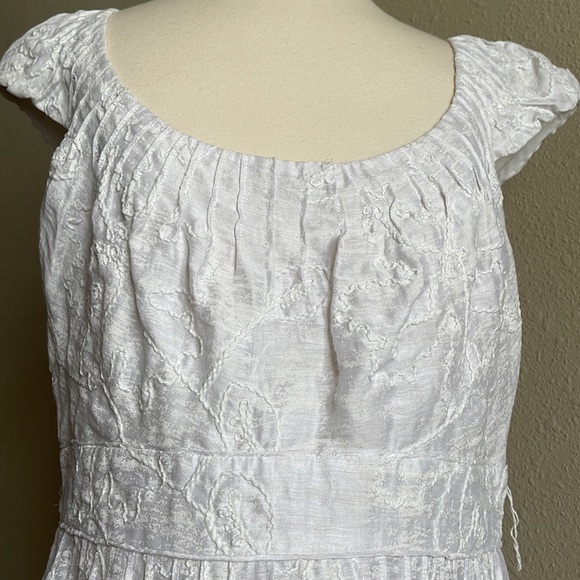 Adrianna Papell Sz 14 White Jacquard Print and Embroidered Capped Sleeve Dress - Picture 8 of 15